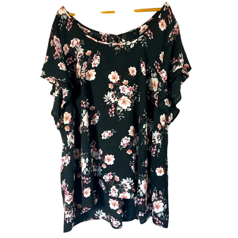 Torrid Sheer Dark‎ Floral Peplum Keyhole Back Popover Blouse